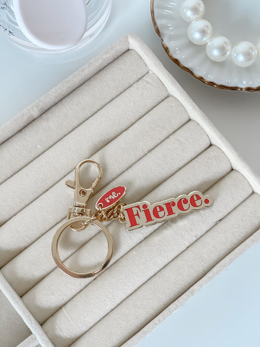 Red and Gold Keyring "Fierce". A powerful and empowering message to any female. 